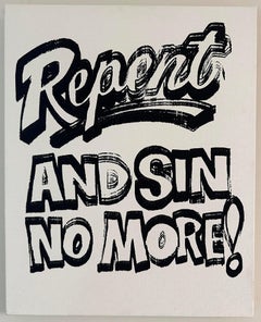 Denied Andy Warhol Repent & Sin No More Black and White Painting by Charles Lutz