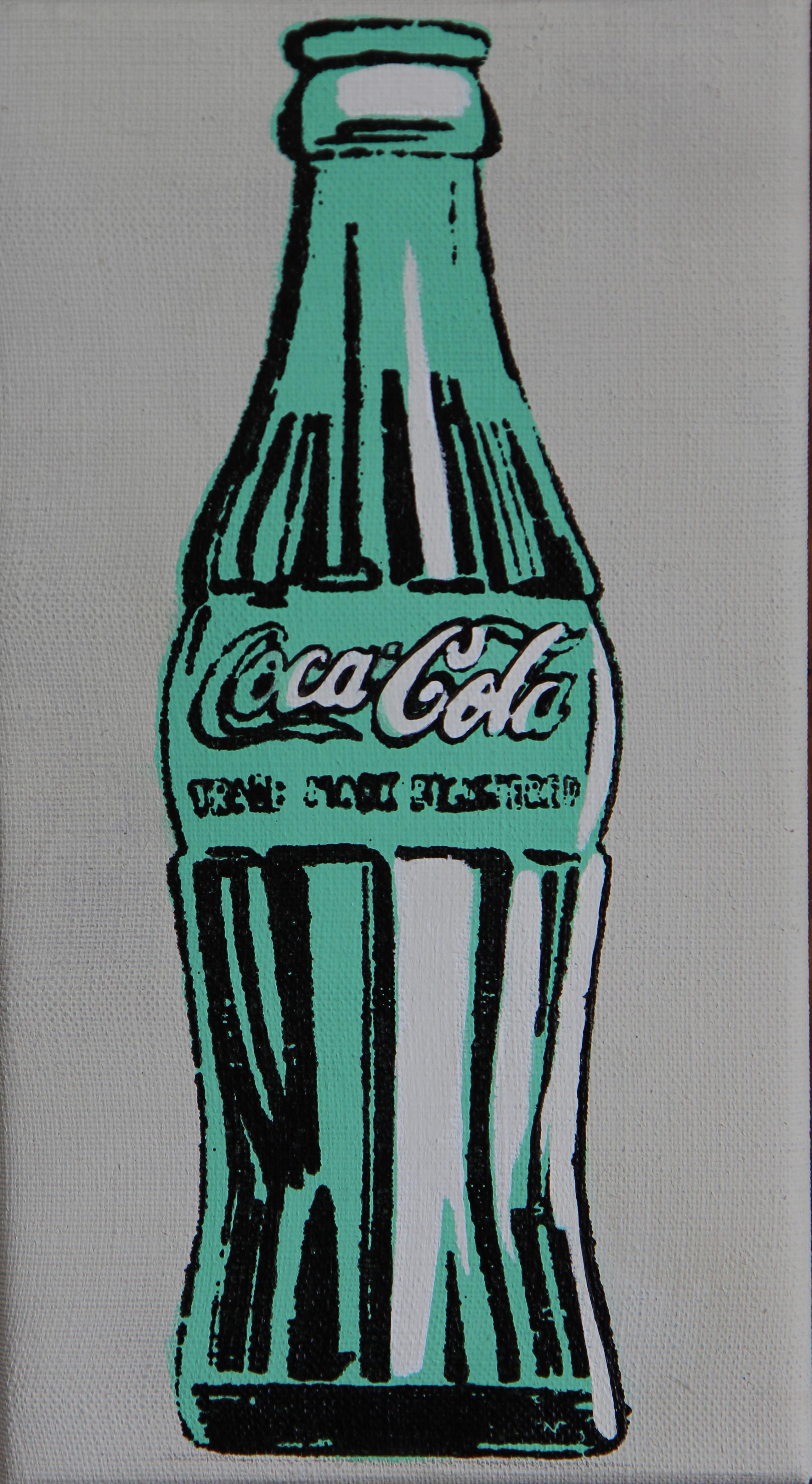 Denied Andy Warhol, Coca-Cola-Flaschengemälde aus Leinen von Charles Lutz im Angebot 1