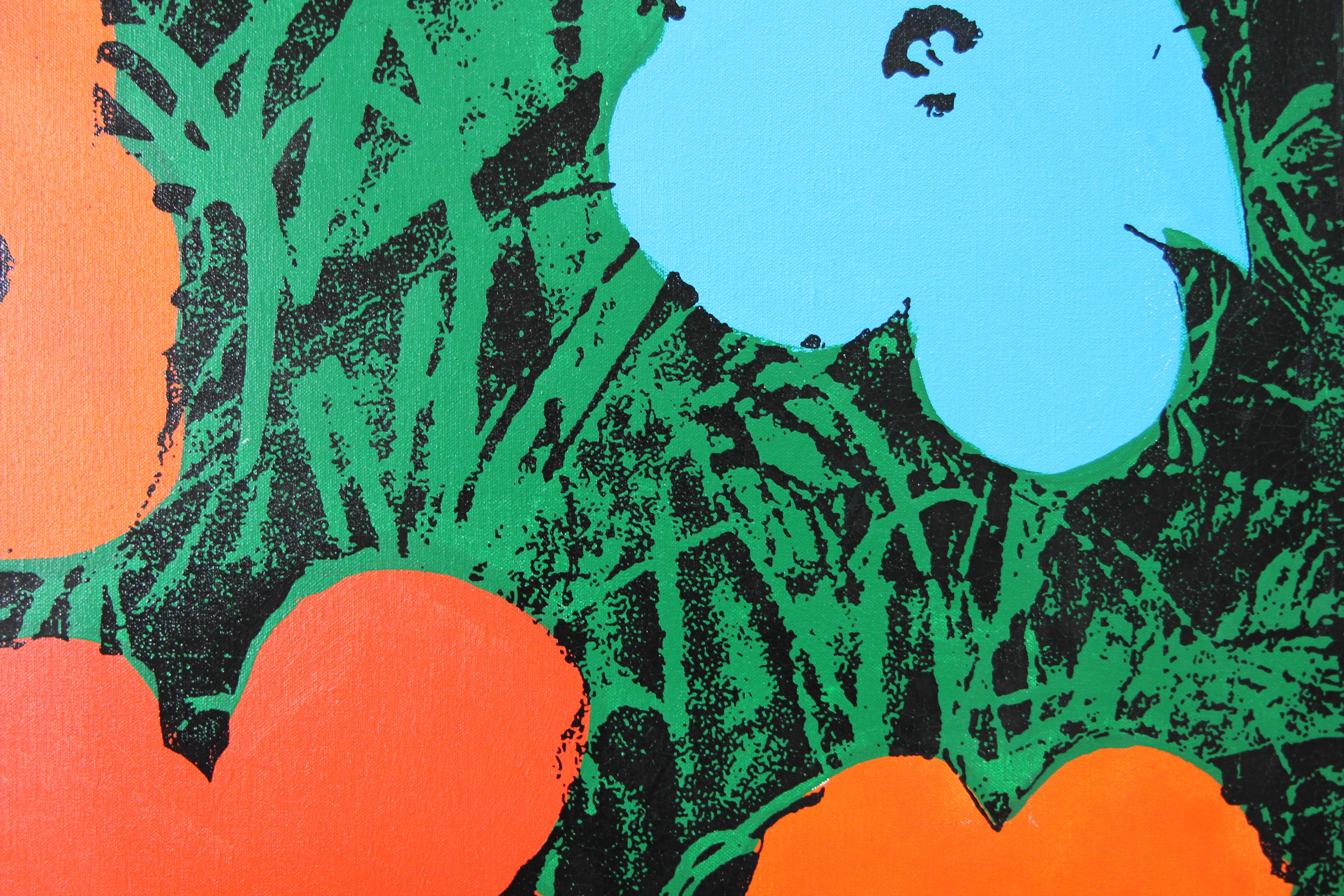 Denied Andy Warhol Blumen (RED ORANGE BLUE) Gemälde von Charles Lutz im Angebot 2