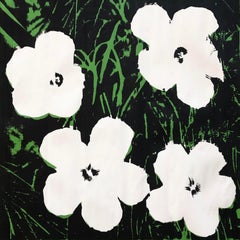 Denied Andy Warhol Flowers White/Green Silkscreen linen Painting by Charles Lutz