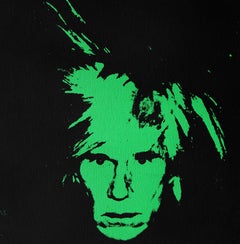 Denied Andy Warhol Fright Wig Self Portrait Green Painting by Charles Lutz