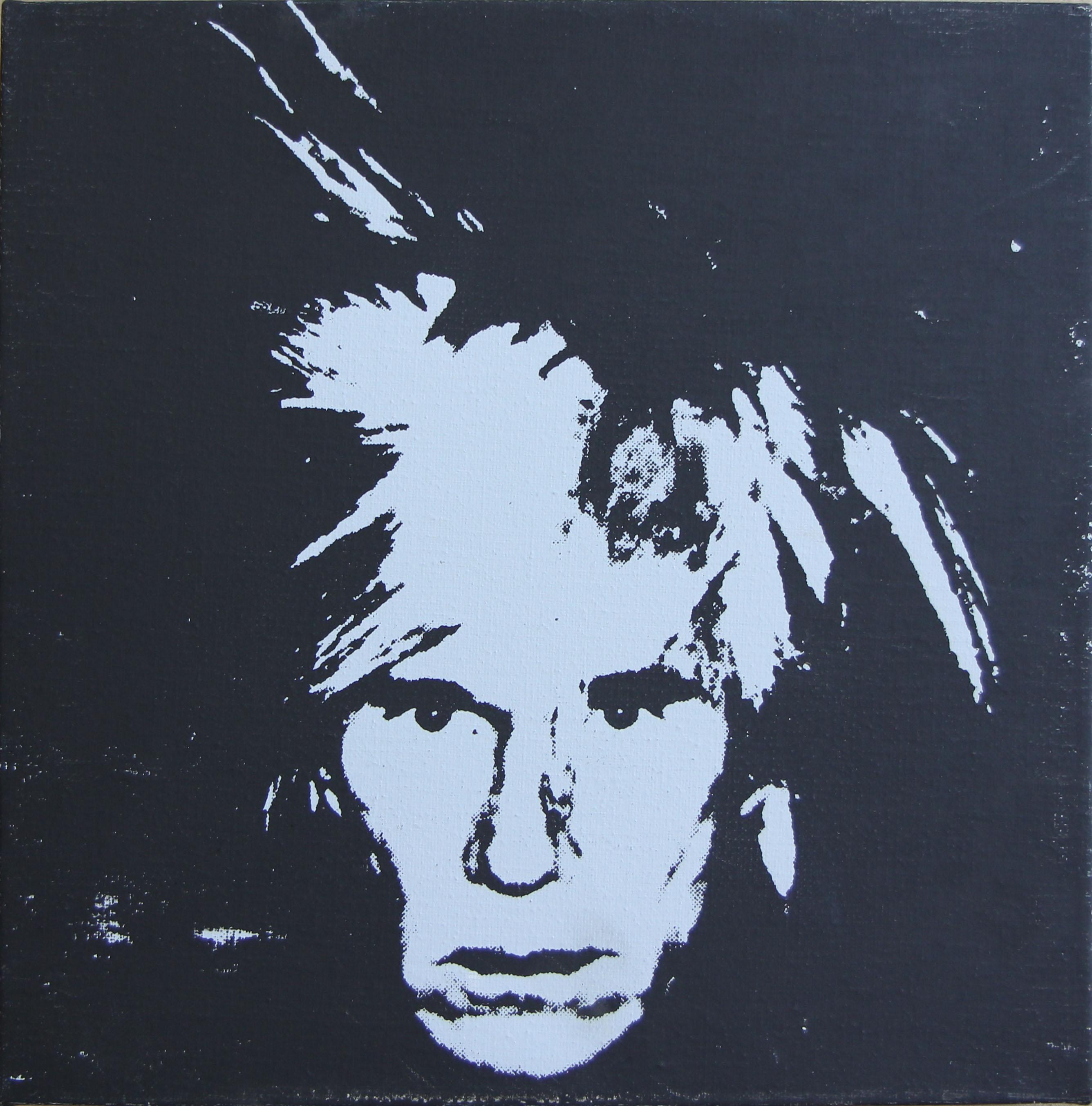 Denied Andy Warhol: „Fright Wig“, Selbstporträt (grau)  Gemälde / Charles Lutz