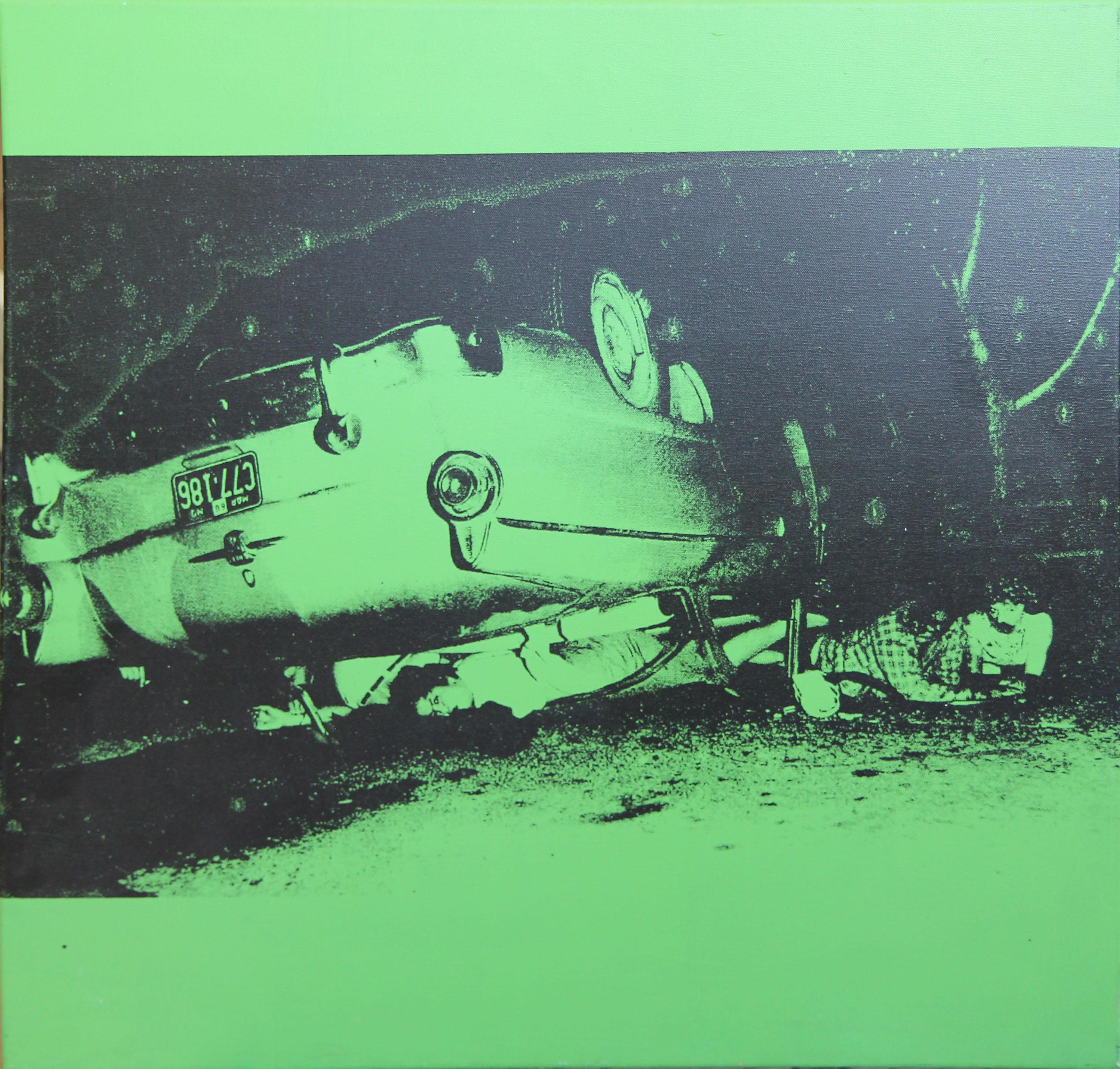 Denied Andy Warhol Grünes disaster Car Crash Siebdruckgemälde von Charles Lutz im Angebot 1