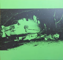 Denied Andy Warhol Green Disaster Car Crash Silkscreen Painting by Charles Lutz