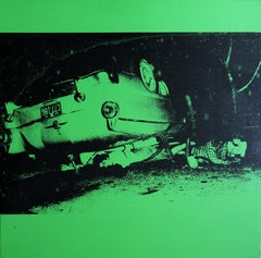 Denied Andy Warhol Green Disaster Car Crash Silkscreen Painting by Charles Lutz