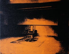 Denied Andy Warhol Orange Electric Chair Painting by Charles Lutz