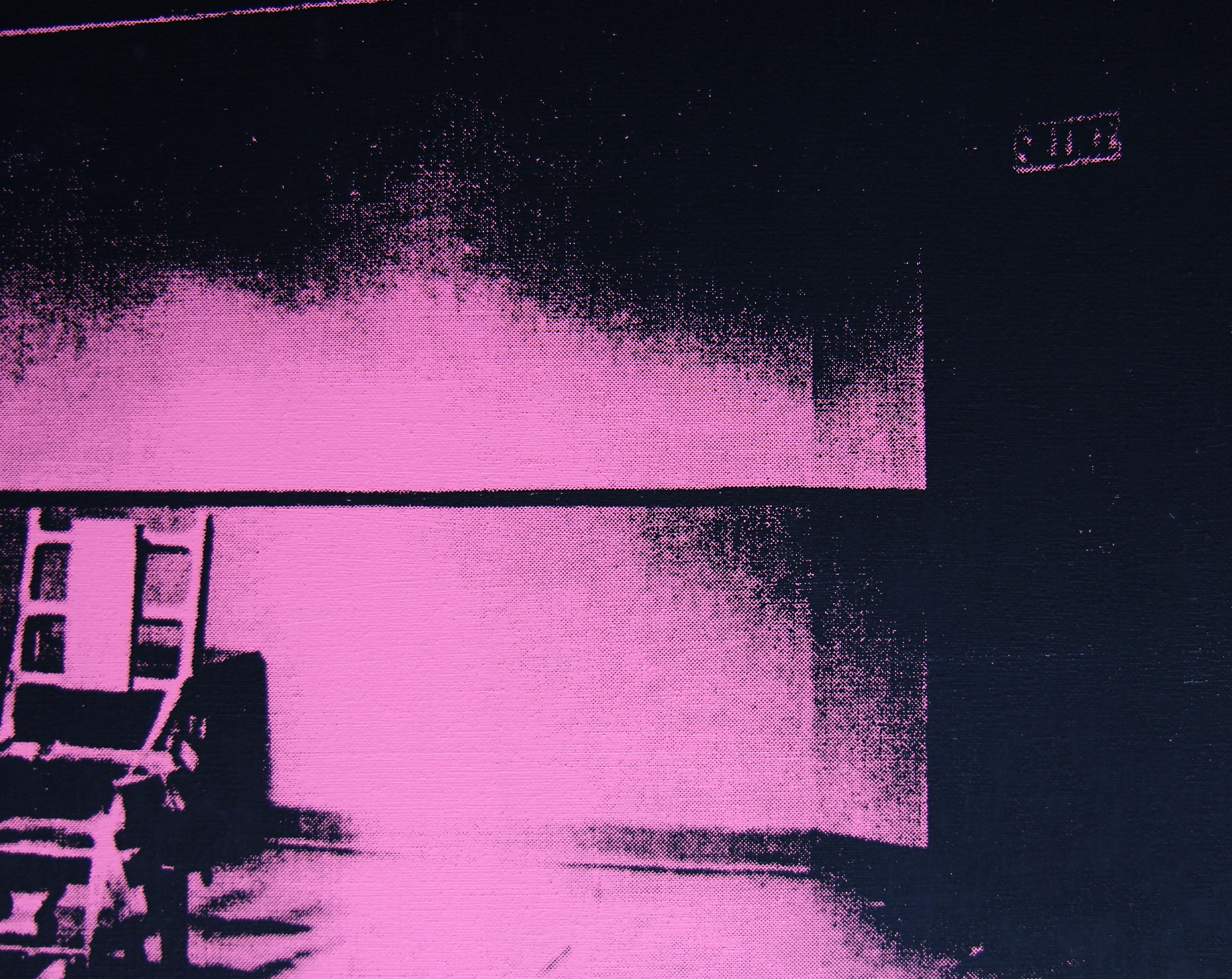 Denied Andy Warhol Pink Electric Chair Painting by Charles Lutz  For Sale 2