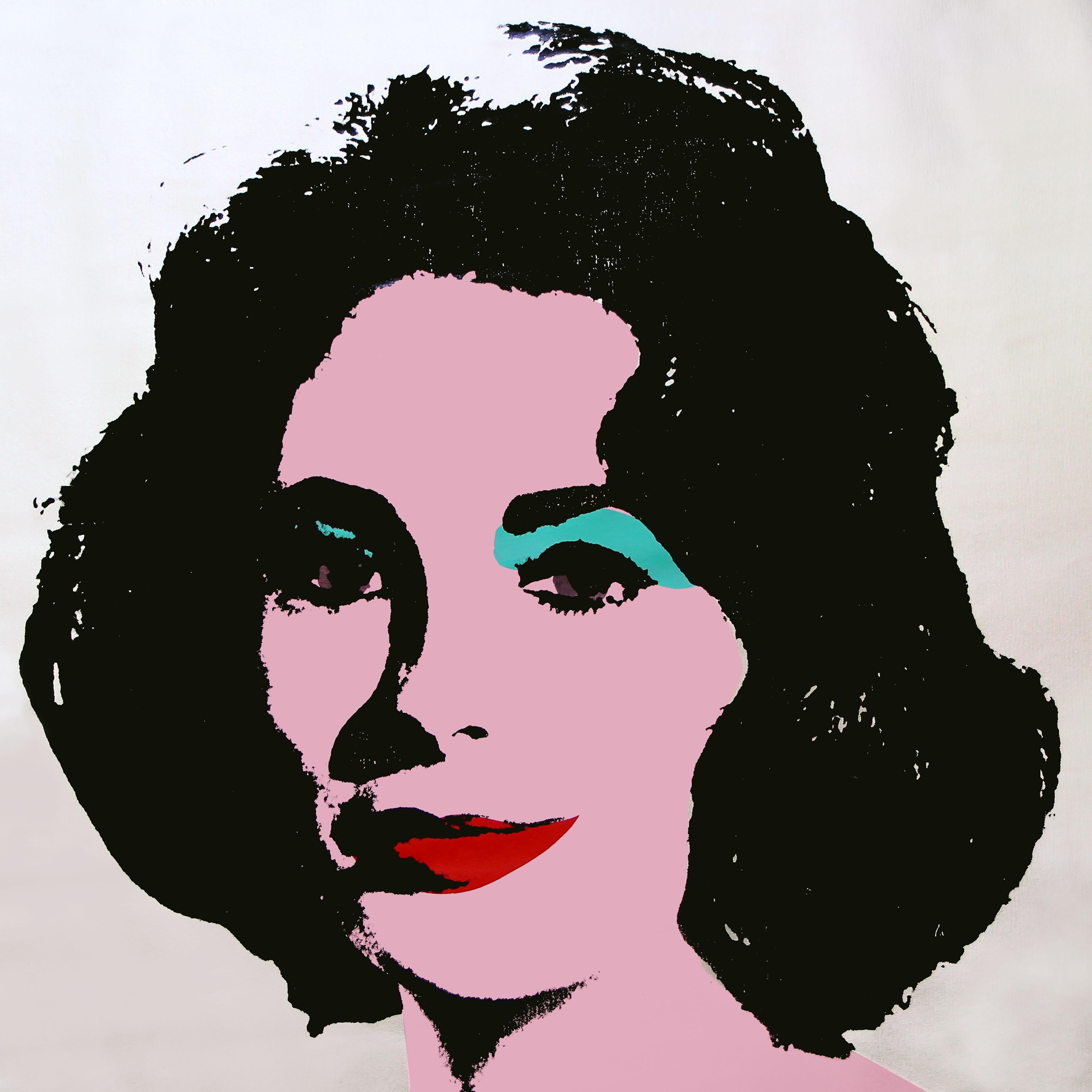 Elizabeth Taylor Denied Andy Warhol - Peinture argentée Liz - yeux violets de Charles Lutz