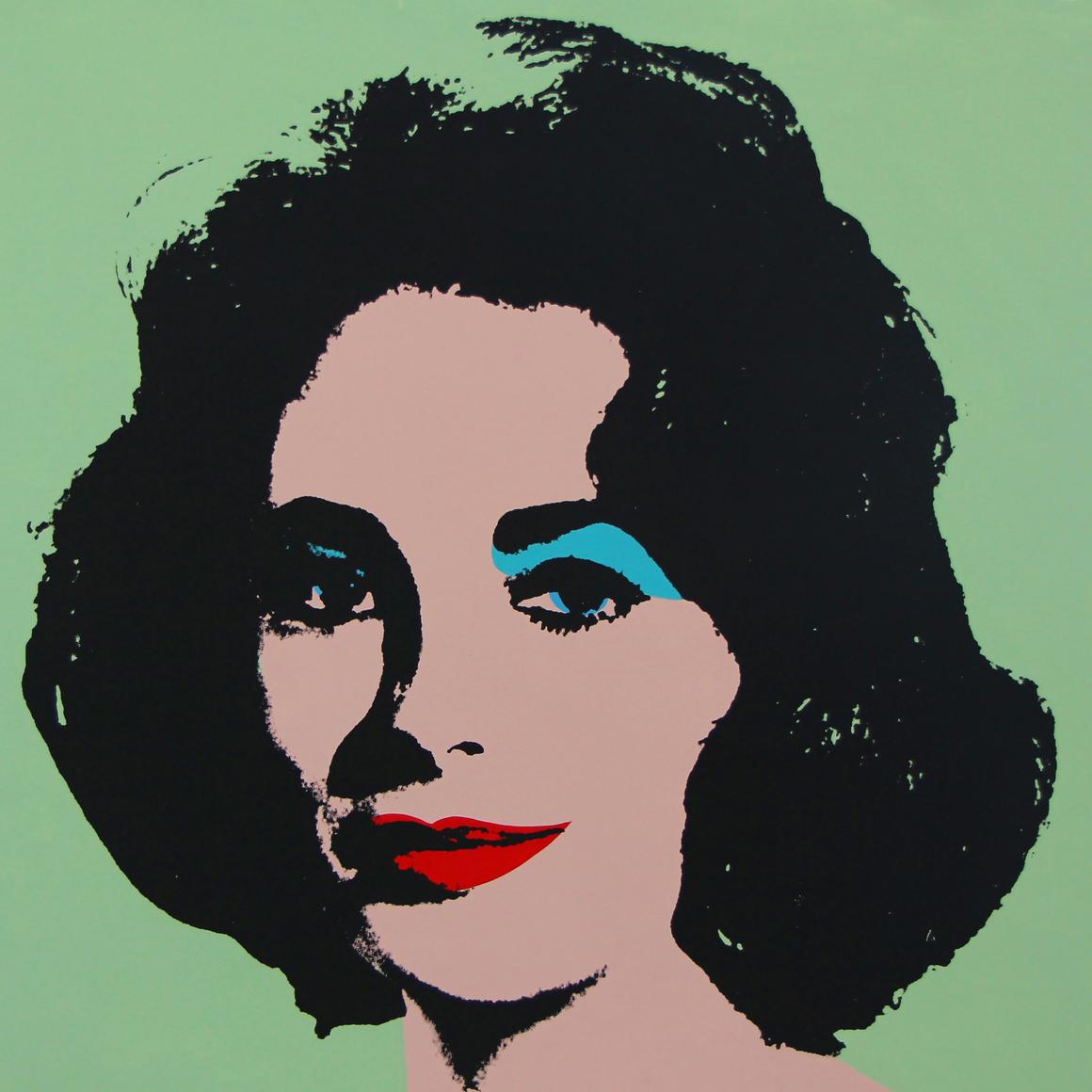 Denied Warhol Mint Green Liz Painting on canvas by Charles Lutz
Silkscreen and acrylic paint on canvas with the artist's Denied stamp of the Andy Warhol Art Authentication Board. 
40 x 40" inches 
2008

Lutz's 2007 ''Warhol Denied'' series gained
