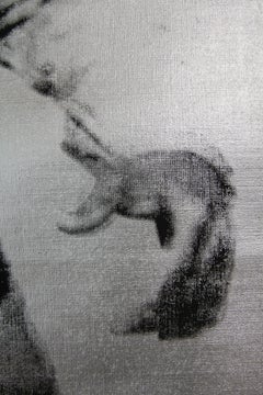 "Elvis", Denied Andy Warhol Silver & Black Pop Art Painting by Charles Lutz