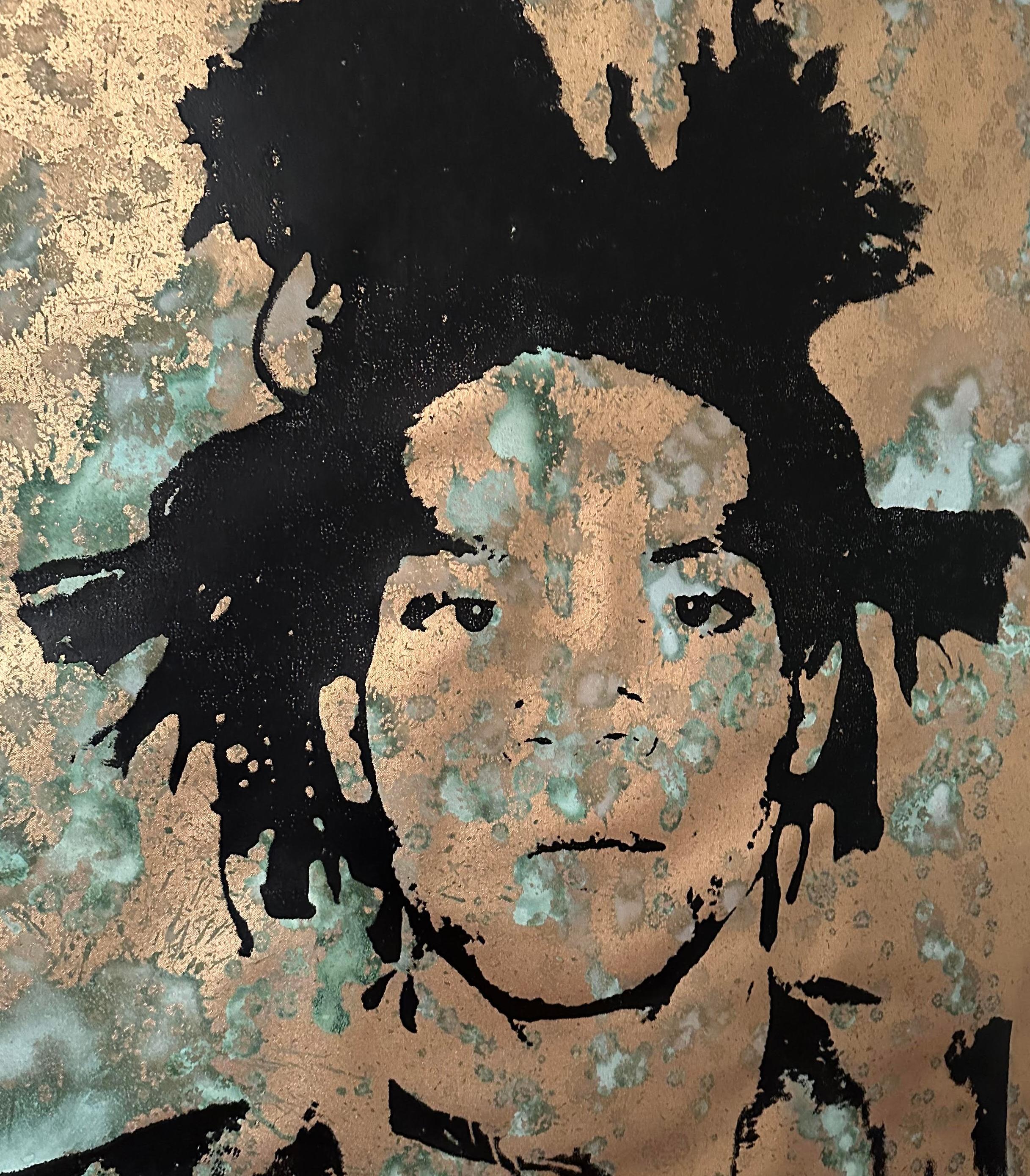 Denied Warhol Jean-Michel Basquiat Siebdruck auf Leinwand von Charles Lutz
Siebdruck und oxidierte Metallpigmente in Acryl auf Leinwand mit dem Denied-Stempel des Andy Warhol Art Authentication Board. 
40 x 40