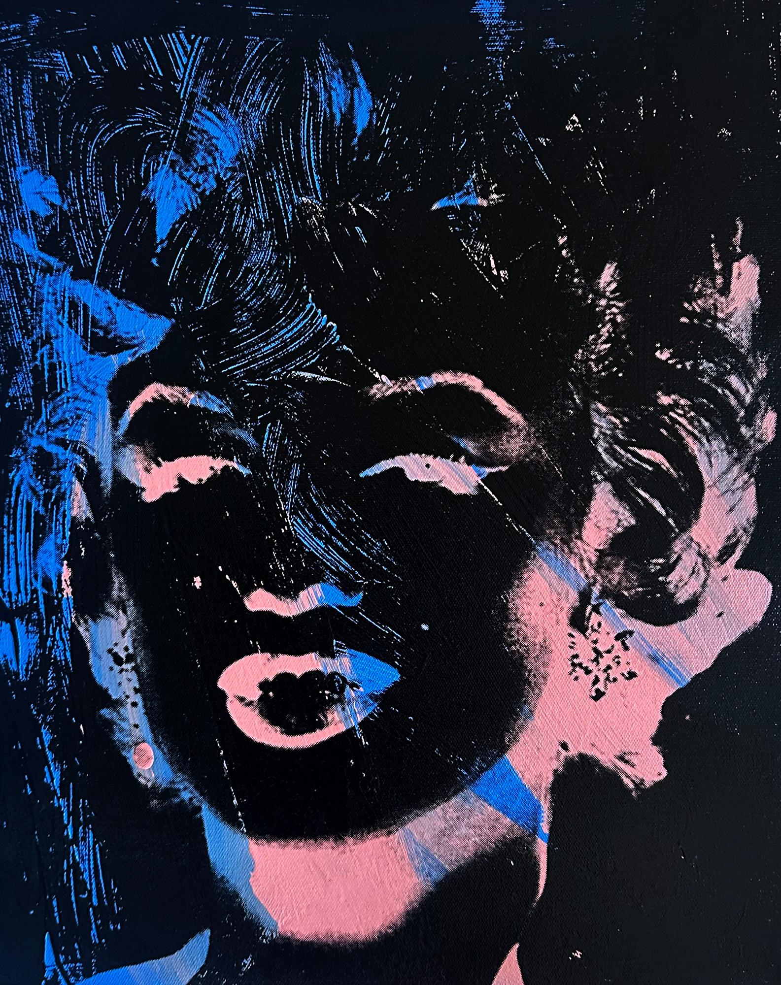 Marilyn Monroe Andy Warhol negato Pittura su tela Nero Rosa Blu Charles Lutz in vendita 1