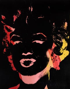 Peinture Marilyn Monroe Andy Warhol en toile deniée rouge rose par Charles Lutz