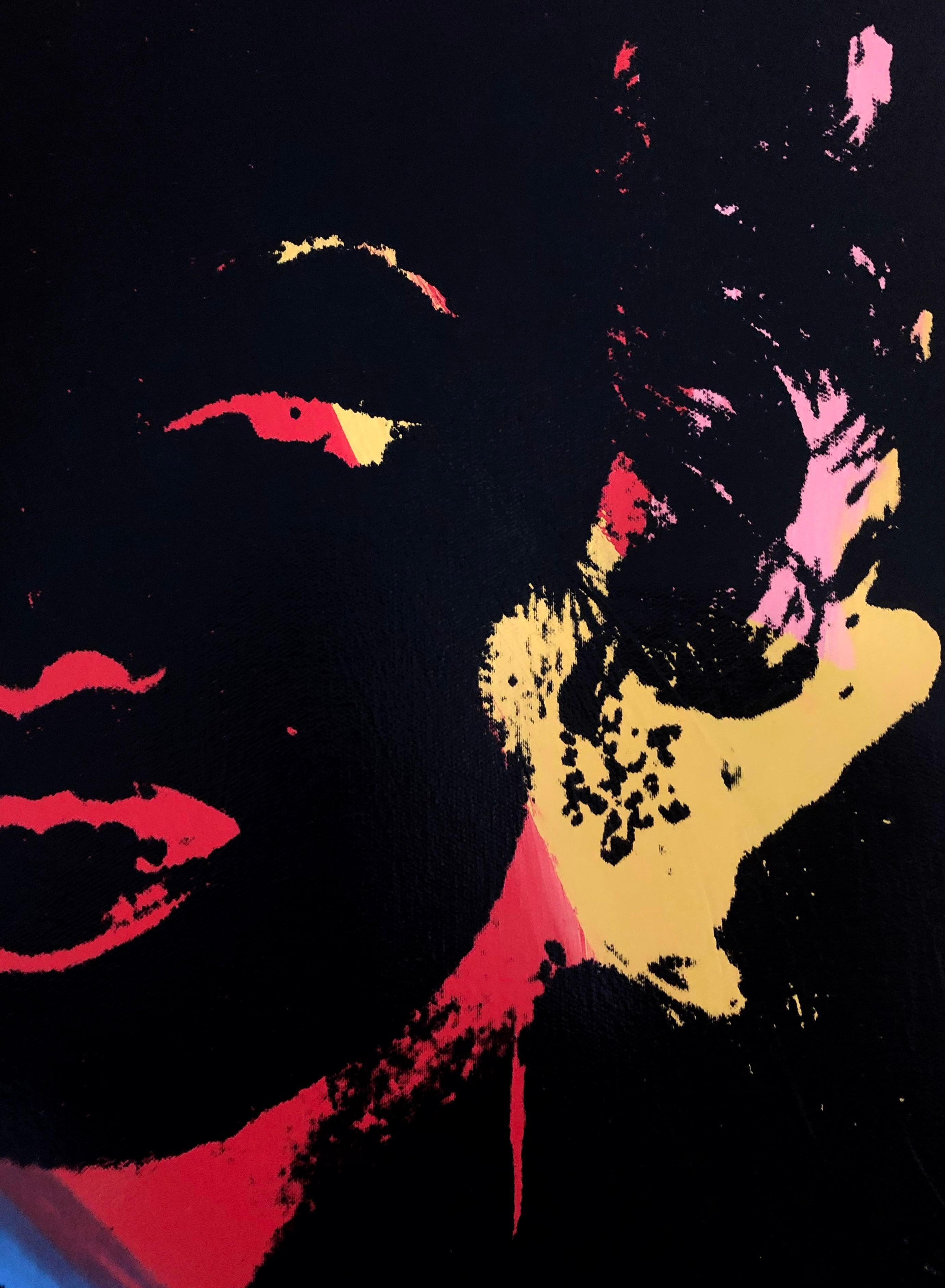 Marilyn Monroe Andy Warhol peinture refusée toile jaune rouge bleu Charles Lutz en vente 1
