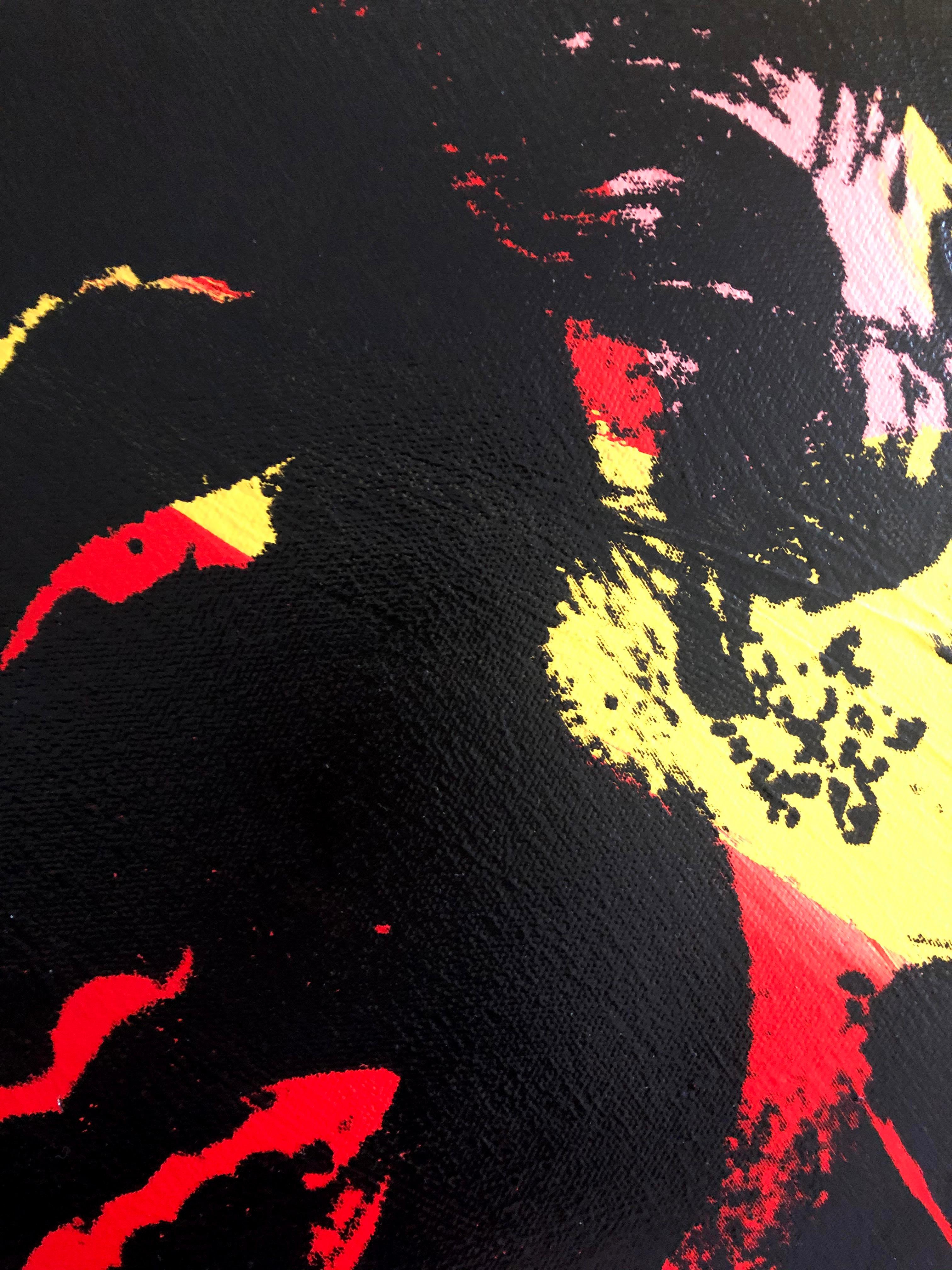 Marilyn Monroe Andy Warhol peinture refusée toile jaune rouge bleu Charles Lutz en vente 2