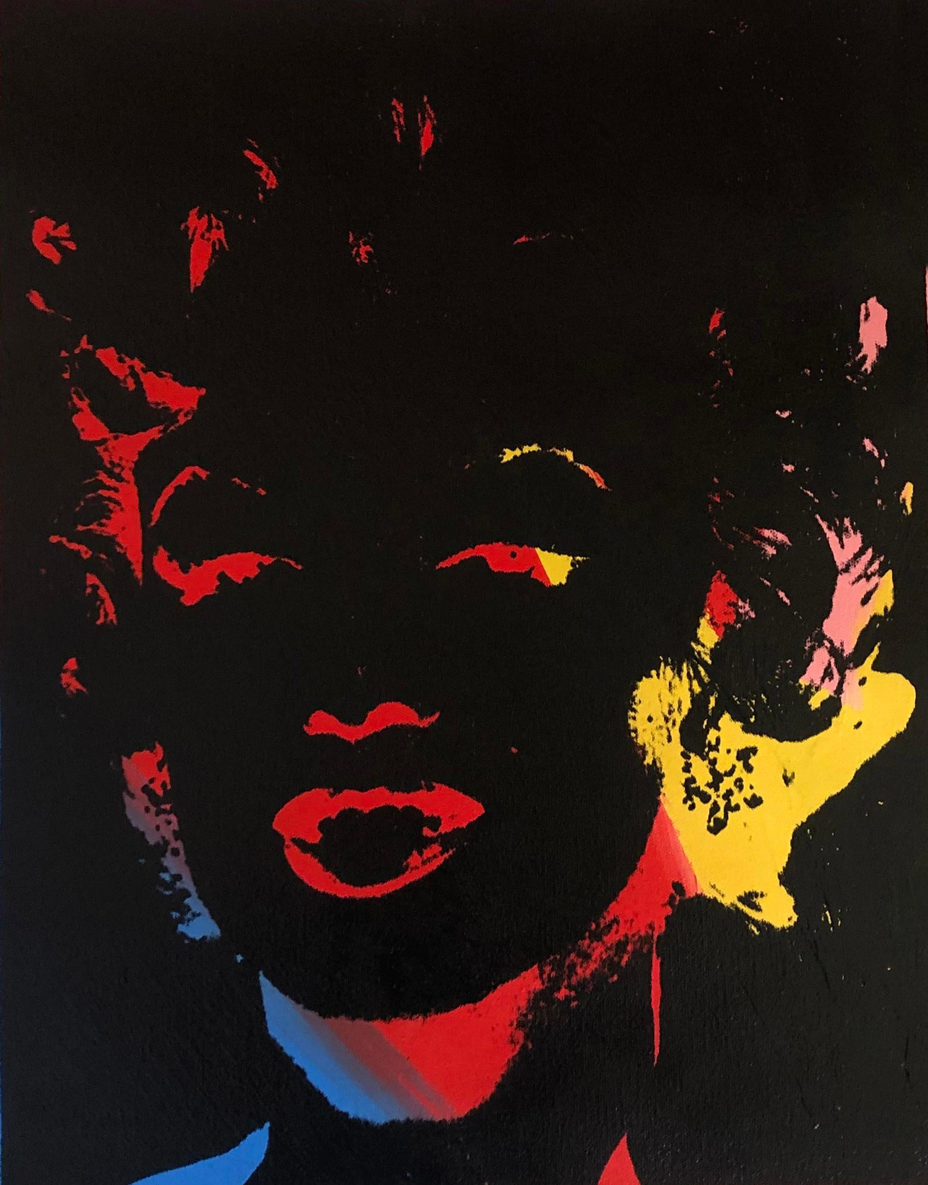 Ritratto di Marilyn Monroe negato da Warhol Pittura serigrafica su tela di Charles Lutz
Serigrafia e acrilico su tela con il timbro dell'artista Denied dell'Andy Warhol Art Authentication Board. 
18 x 14" pollici 
2008

La serie "Warhol Denied" del