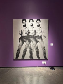 "Triple Elvis" Negado Andy Warhol Plata Negro Pintura Pop Art de Charles Lutz