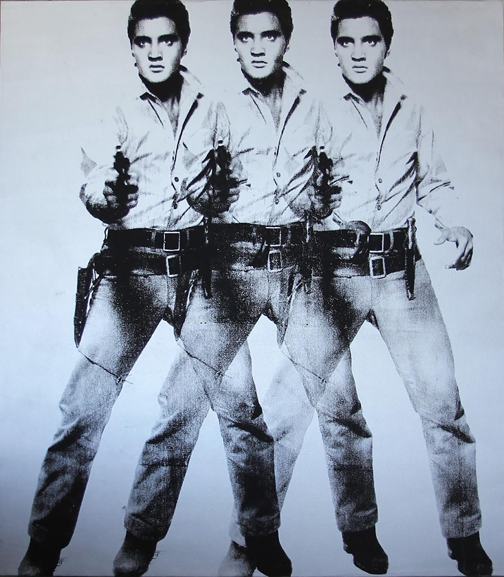 "Triple Elvis" Negado Andy Warhol Plata Negro Pintura Pop Art de Charles Lutz