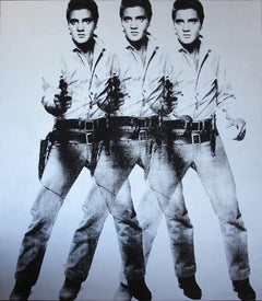 "Triple Elvis" Denied Andy Warhol Silver Black Pop Art Painting by Charles Lutz