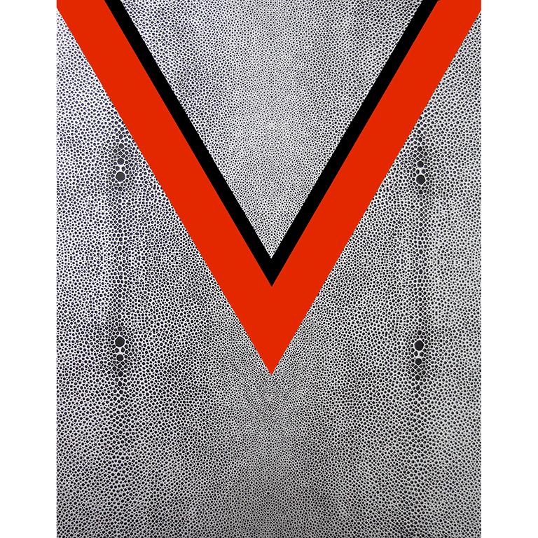V, Volatility Painting in Red Silver, Black Shagreen Art Deco by Charles Lutz For Sale 1