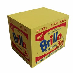 Denied Warhol Brillo Box Yellow, Contemporary Pop Art Sculpture by Charles Lutz