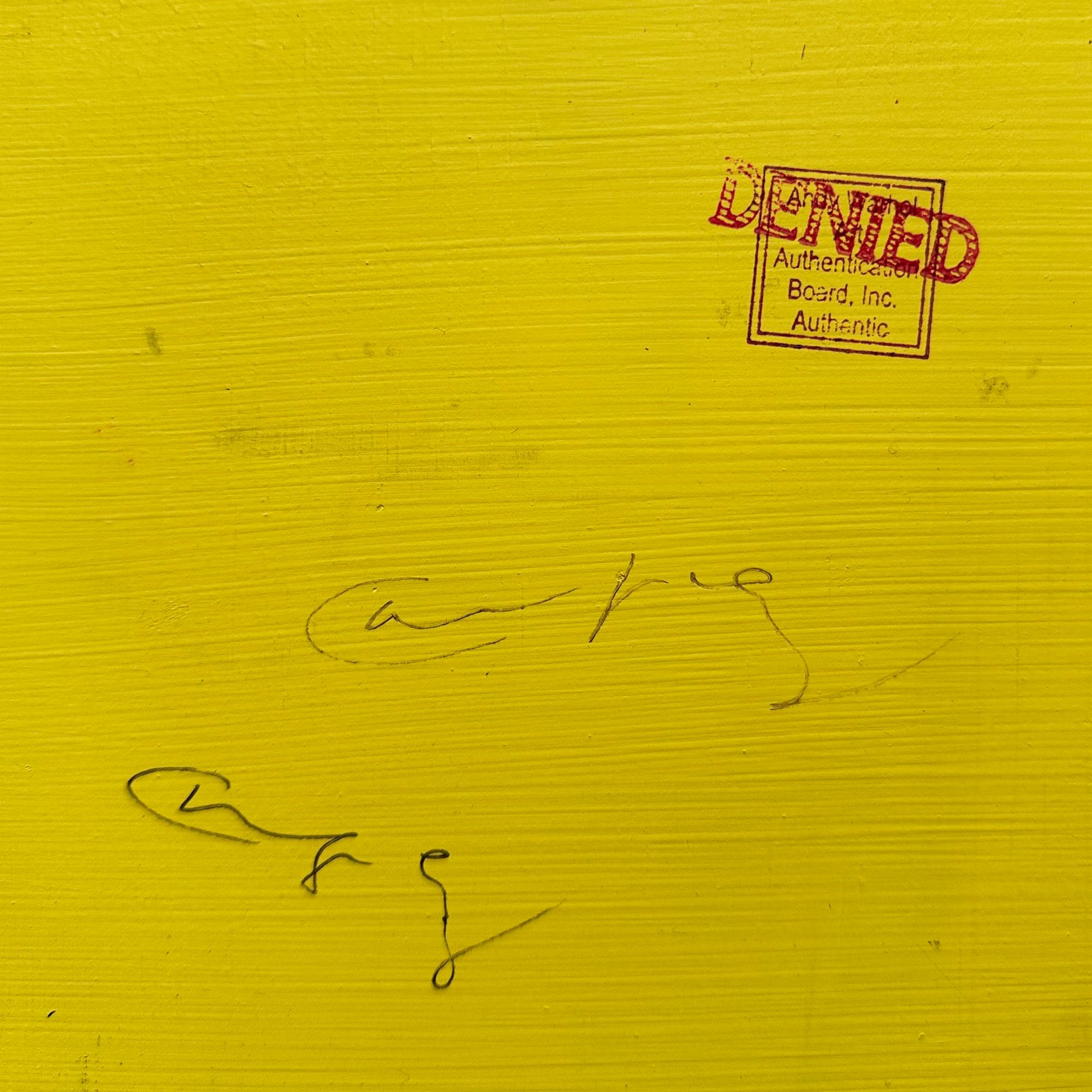 Denied Warhol Brillo Box Yellow, Contemporary Pop Art Sculpture by Charles Lutz For Sale 2