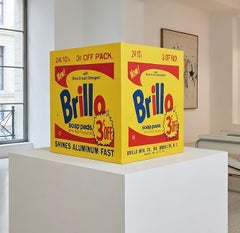 Denied Warhol Brillo Box Gelb, zeitgenössische Pop-Art-Skulptur von Charles Lutz