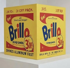Denied Warhol Brillo Box Yellow, Contemporary Pop Art Sculpture by Charles Lutz