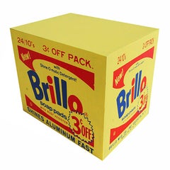 Denied Warhol Brillo Box Yellow, Contemporary Pop Art Sculpture by Charles Lutz
