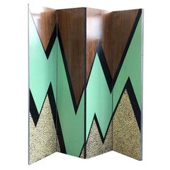Volatility Screen, Contemporary Art Room Divider Walnut with Black, Teal, Ivory