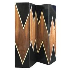 Volatility Screen, Contemporary Art Room Divider Walnut with Black, Teal, Ivory 
