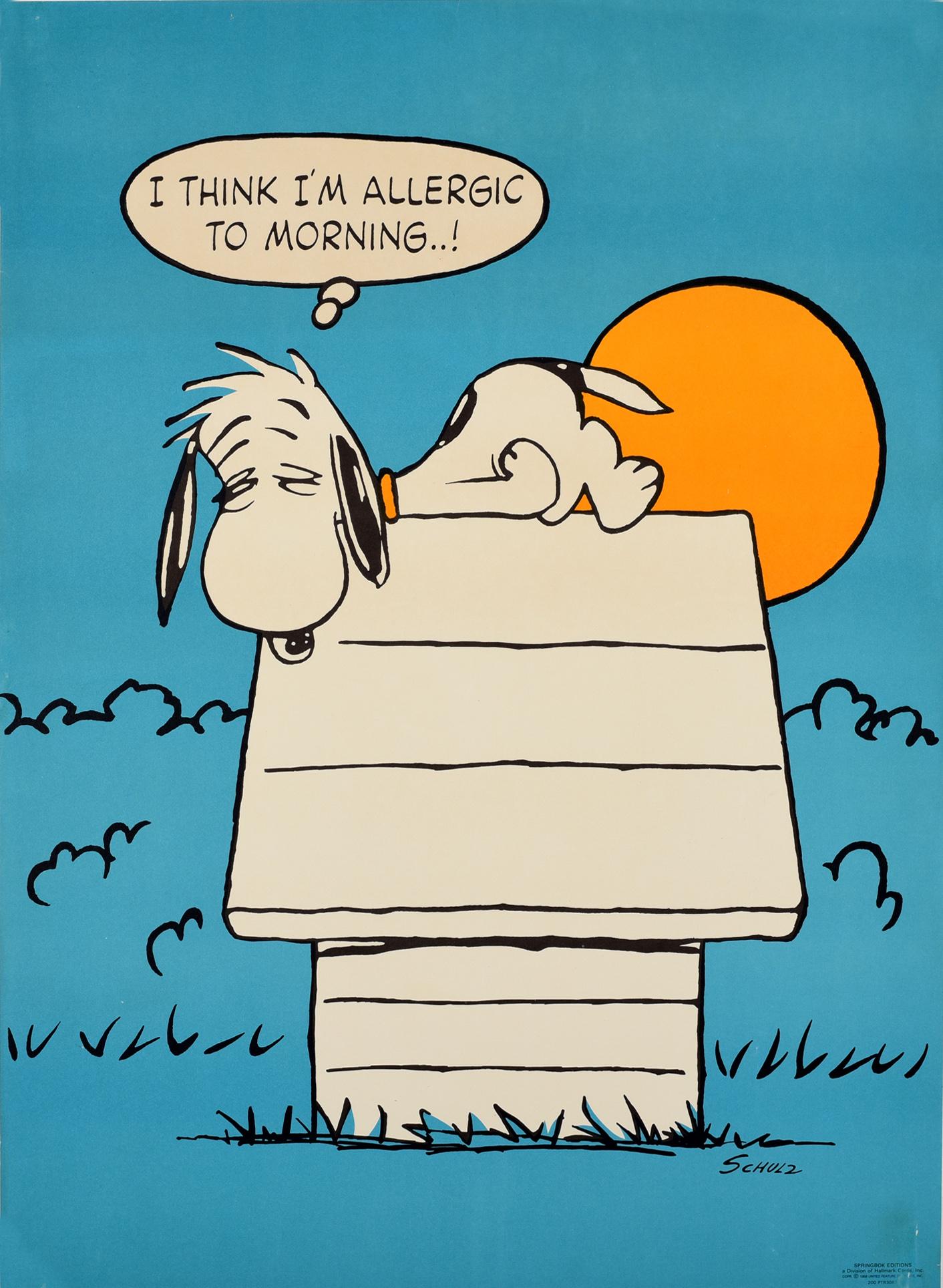 Charles M. Schulz Print - Original Vintage Cartoon Dog Snoopy Poster "I Think I'm Allergic to Morning..!"