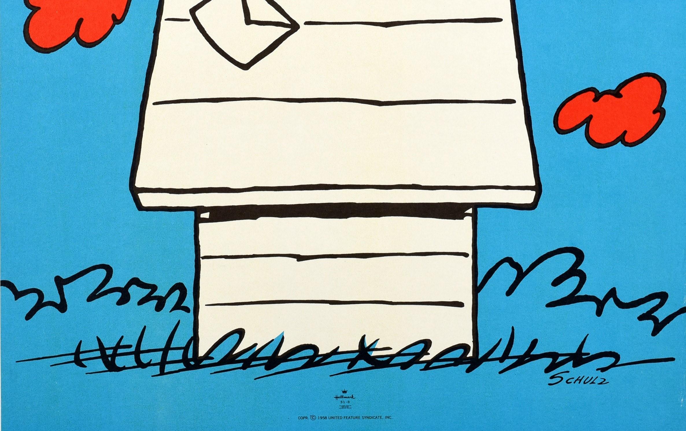 Original Vintage Poster I Hate It When I Don't Get Any Love Letters Snoopy Dog - Blue Print by Charles M. Schulz