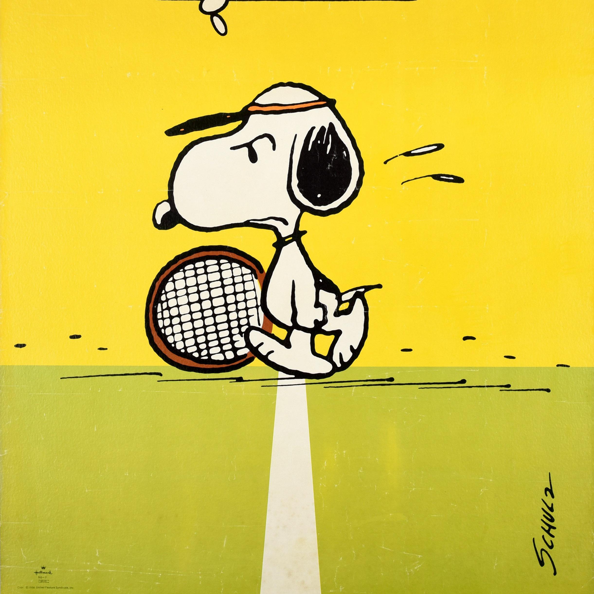 Poster originale d'epoca con l'iconico personaggio dei fumetti Snoopy the Dog del famoso fumettista americano Charles M. Schulz (Charles Monroe Schulz; 1922-2000) - Non importa se vinci o perdi... finché non perdi! Divertente disegno che mostra