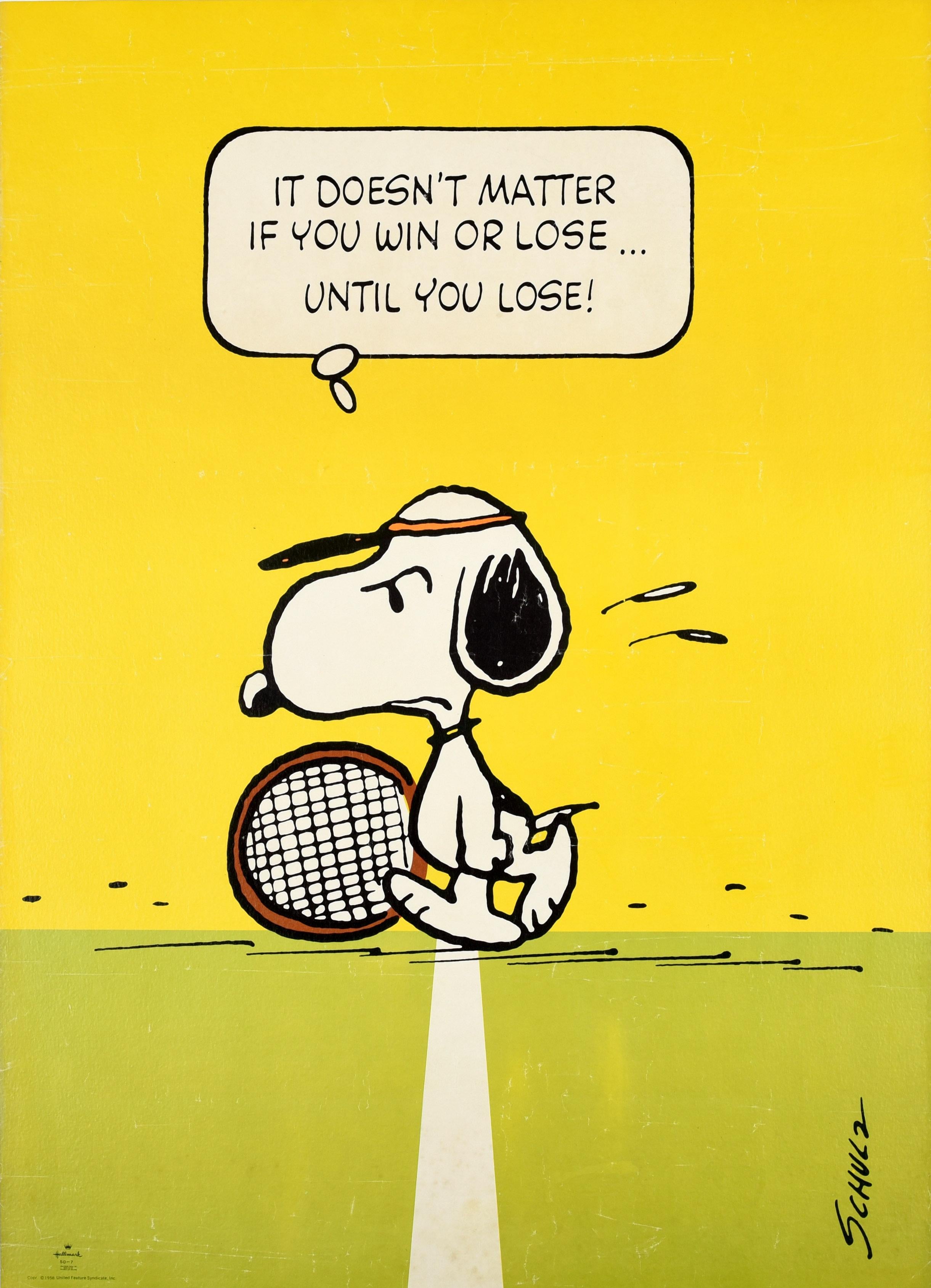 Charles M. Schulz Print - Original Vintage Poster Snoopy Tennis Win Lose Charles M Schulz Peanuts Cartoon