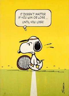 Affiche vintage d'origine Snoopy Tennis Win Lose Charles M Schulz Peanuts Cartoon