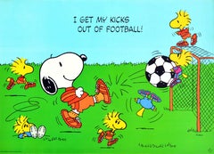 Original Retro Snoopy Poster I Get My Kicks Out Of Football Sport Woodstock