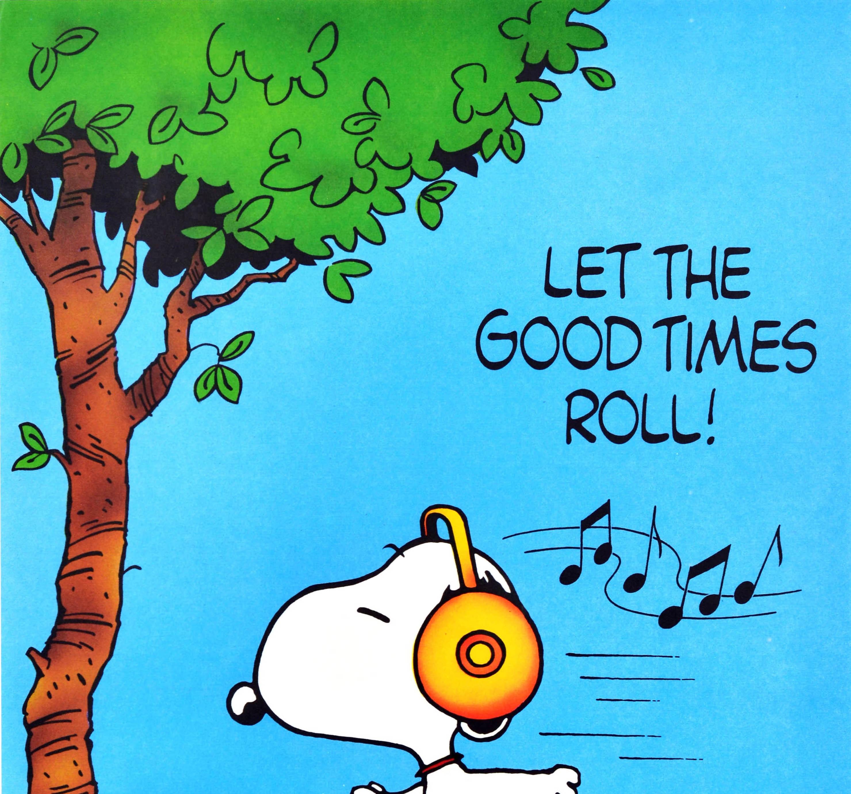Original Vintage Snoopy Poster Let The Good Times Roll Peanuts Skating Dog Music - Print by Charles M. Schulz