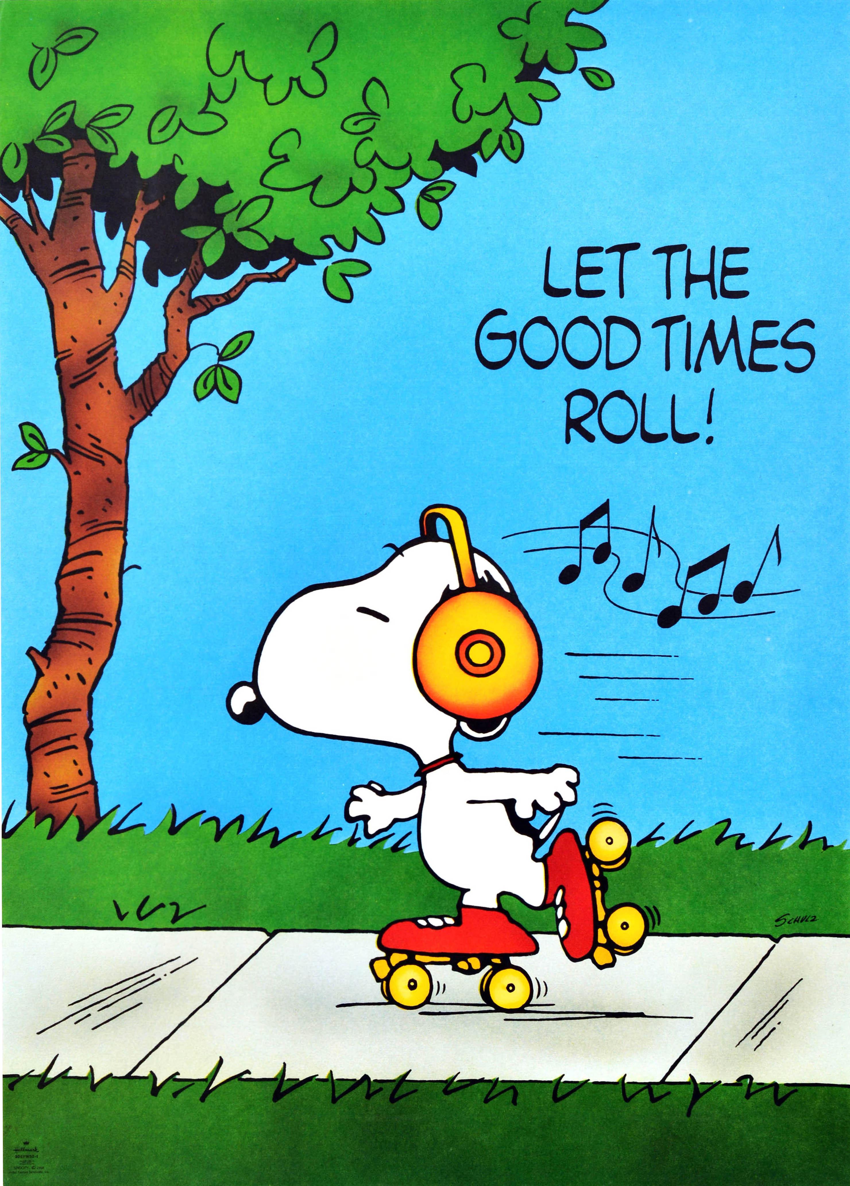 Charles M. Schulz Print - Original Vintage Snoopy Poster Let The Good Times Roll Peanuts Skating Dog Music