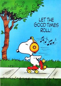 Original Vintage Snoopy Poster Let The Good Times Roll Peanuts Skating Dog Music