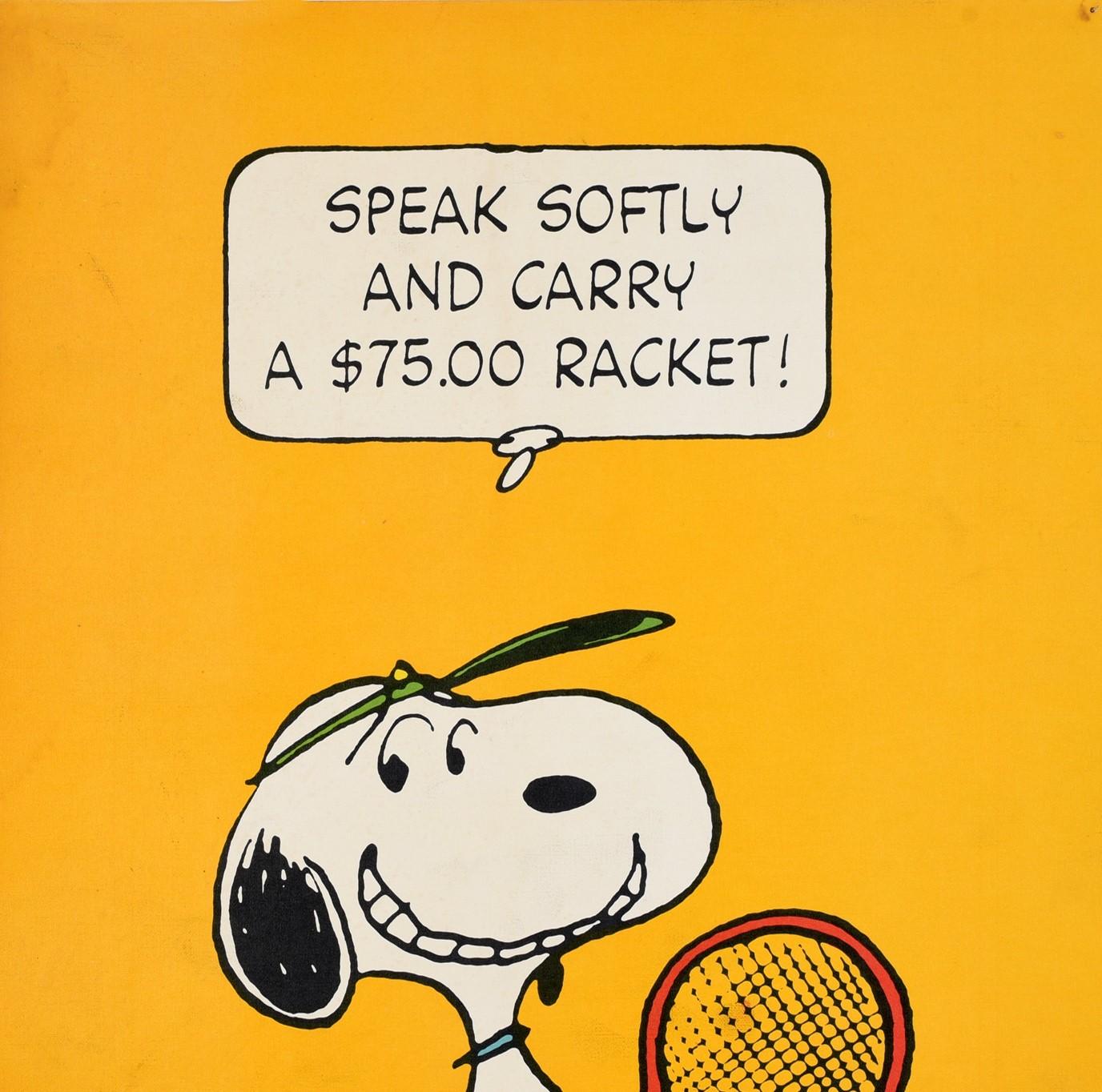 Original Vintage Snoopy Poster Tennis Cartoon Speak Softy And Carry A $75 Racket - Print by Charles M. Schulz