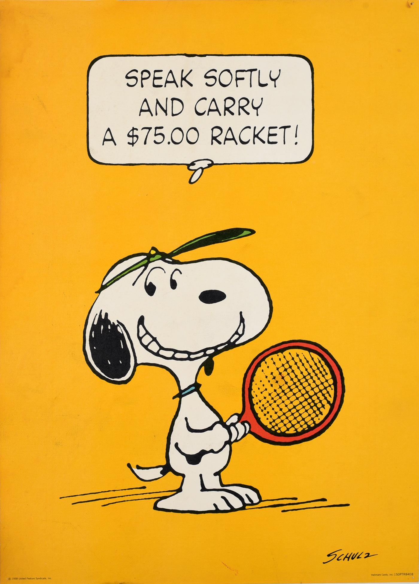 Charles M. Schulz Print - Original Vintage Snoopy Poster Tennis Cartoon Speak Softy And Carry A $75 Racket