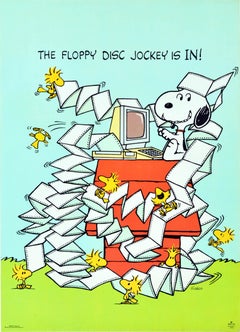 Original Used Snoopy Poster The Floppy Disc Jockey Is In! Woodstock Computer