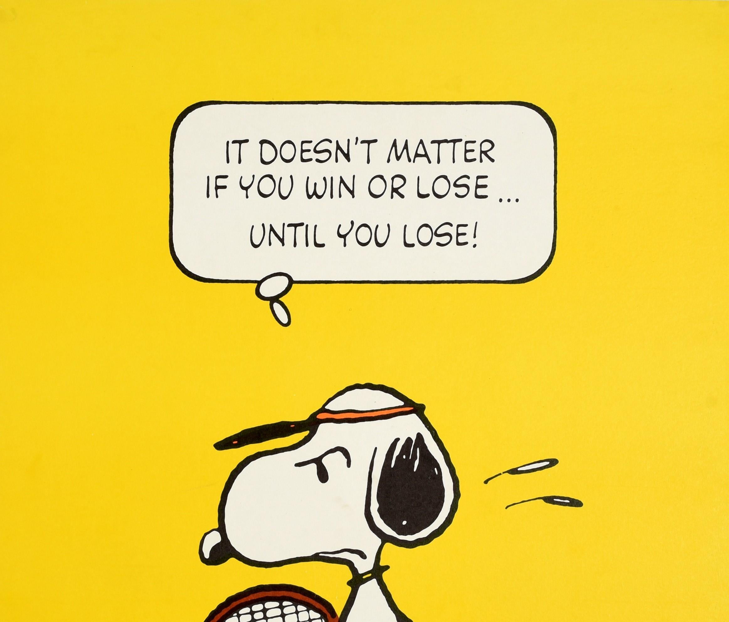 Original Vintage Snoopy Tennis Poster It Doesn't Matter If You Win Or Lose Quote - Print by Charles M. Schulz