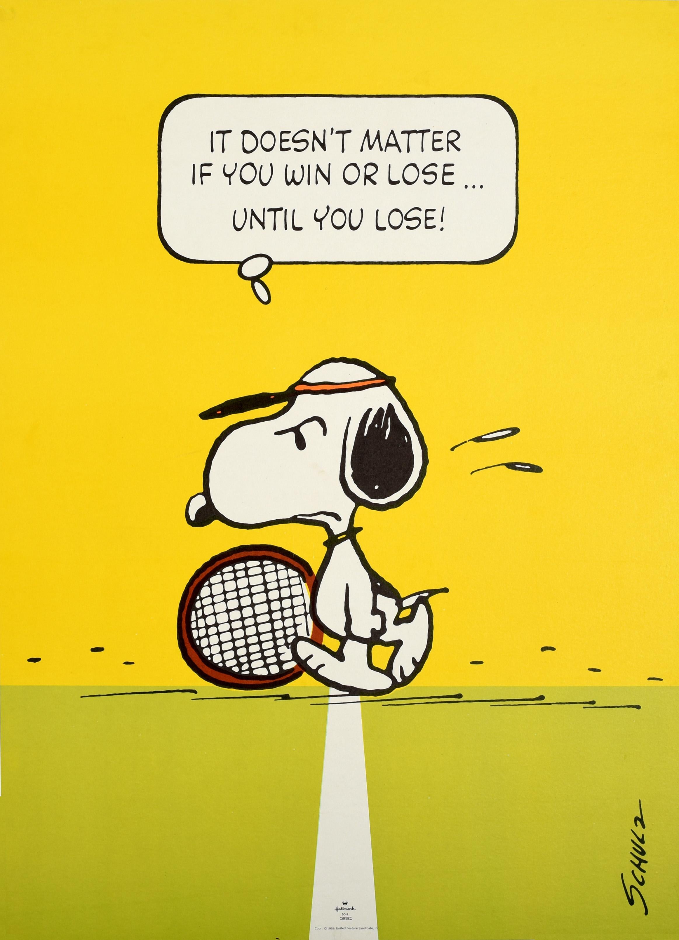 Charles M. Schulz Print - Original Vintage Snoopy Tennis Poster It Doesn't Matter If You Win Or Lose Quote