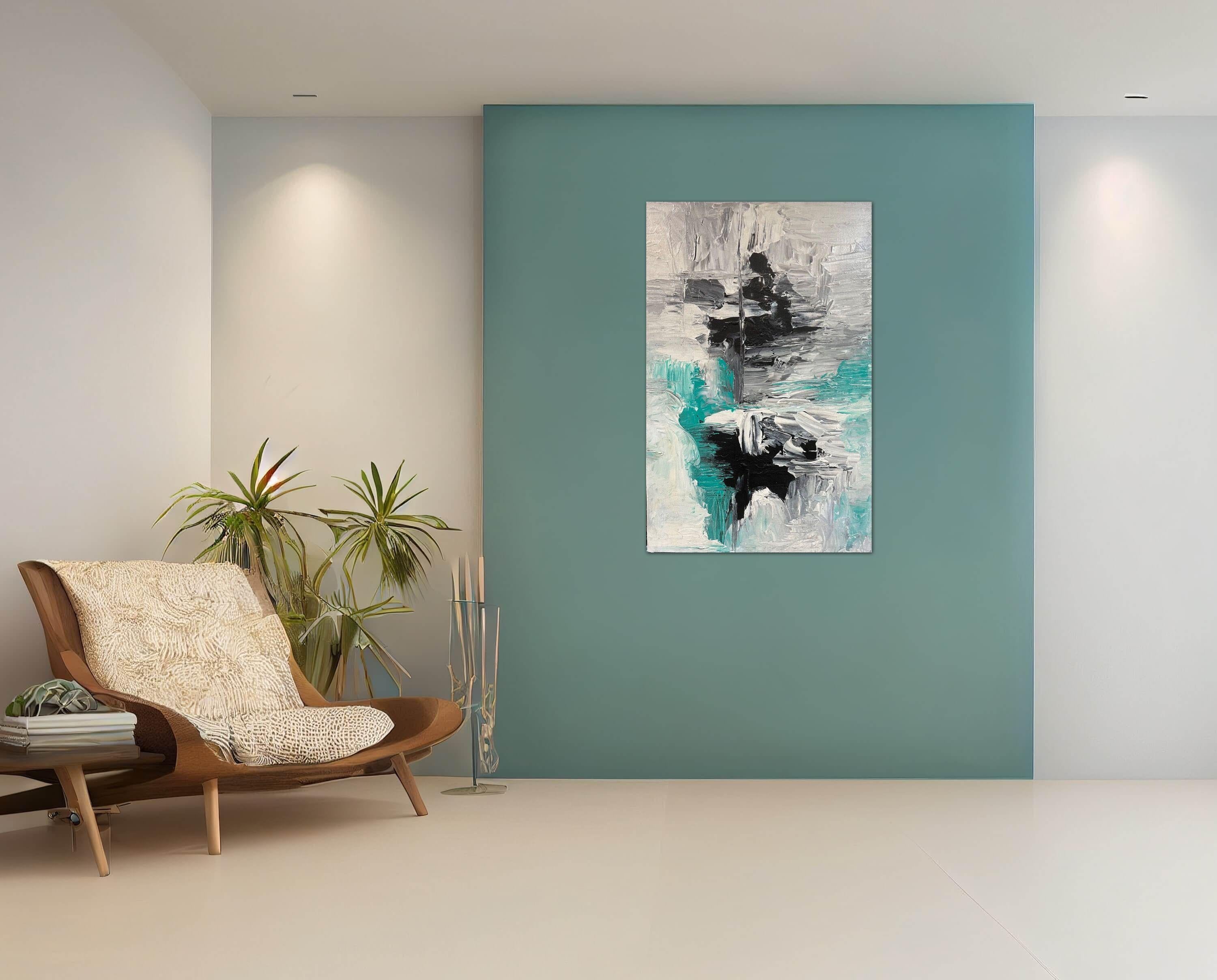 Blu 10, Pittura, Acrilico su tela - Abstract Painting Grigio di CHARLES MAGALLANES