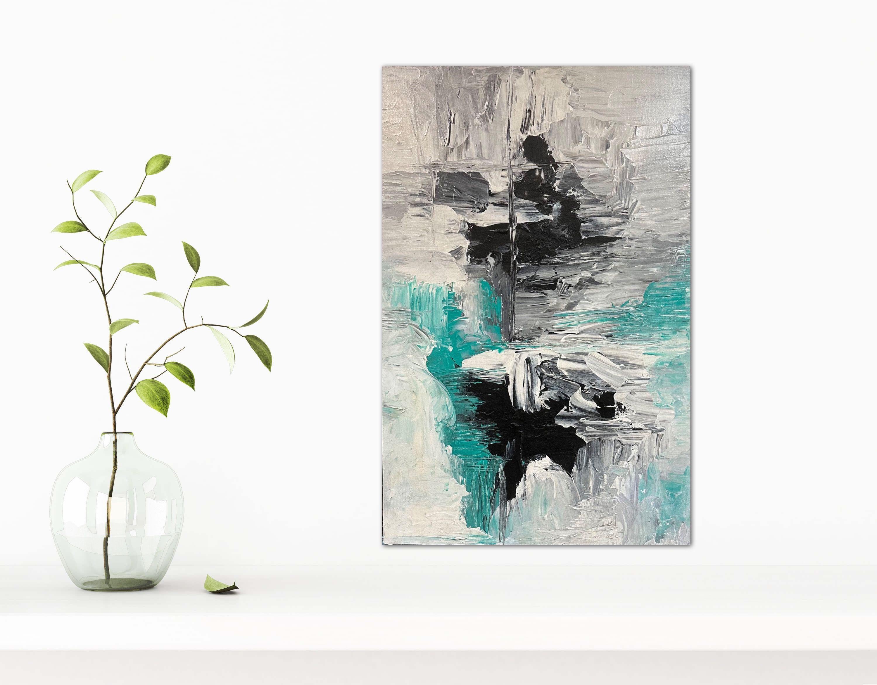Si tratta di un dipinto molto materico, con molto movimento.    Tela stirata professionale di alta qualità con cornice (Gallery Wrapped). Vengono utilizzati colori acrilici e medium di alta qualità e i lati della tela vengono dipinti. Non è