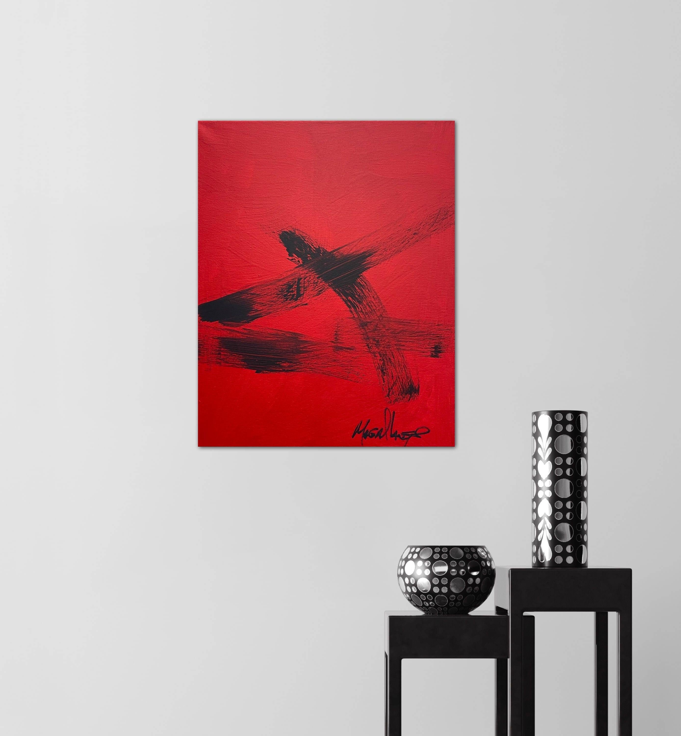 Mehr, Gemälde, Acryl auf Leinwand Crossroads, Gemälde, Acryl auf Leinwand (Rot), Abstract Painting, von CHARLES MAGALLANES