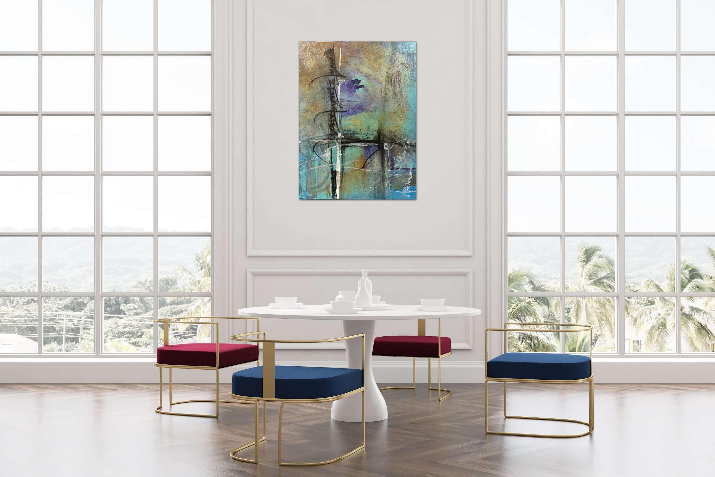 Plus, peinture, acrylique sur toile - Gris Abstract Painting par CHARLES MAGALLANES