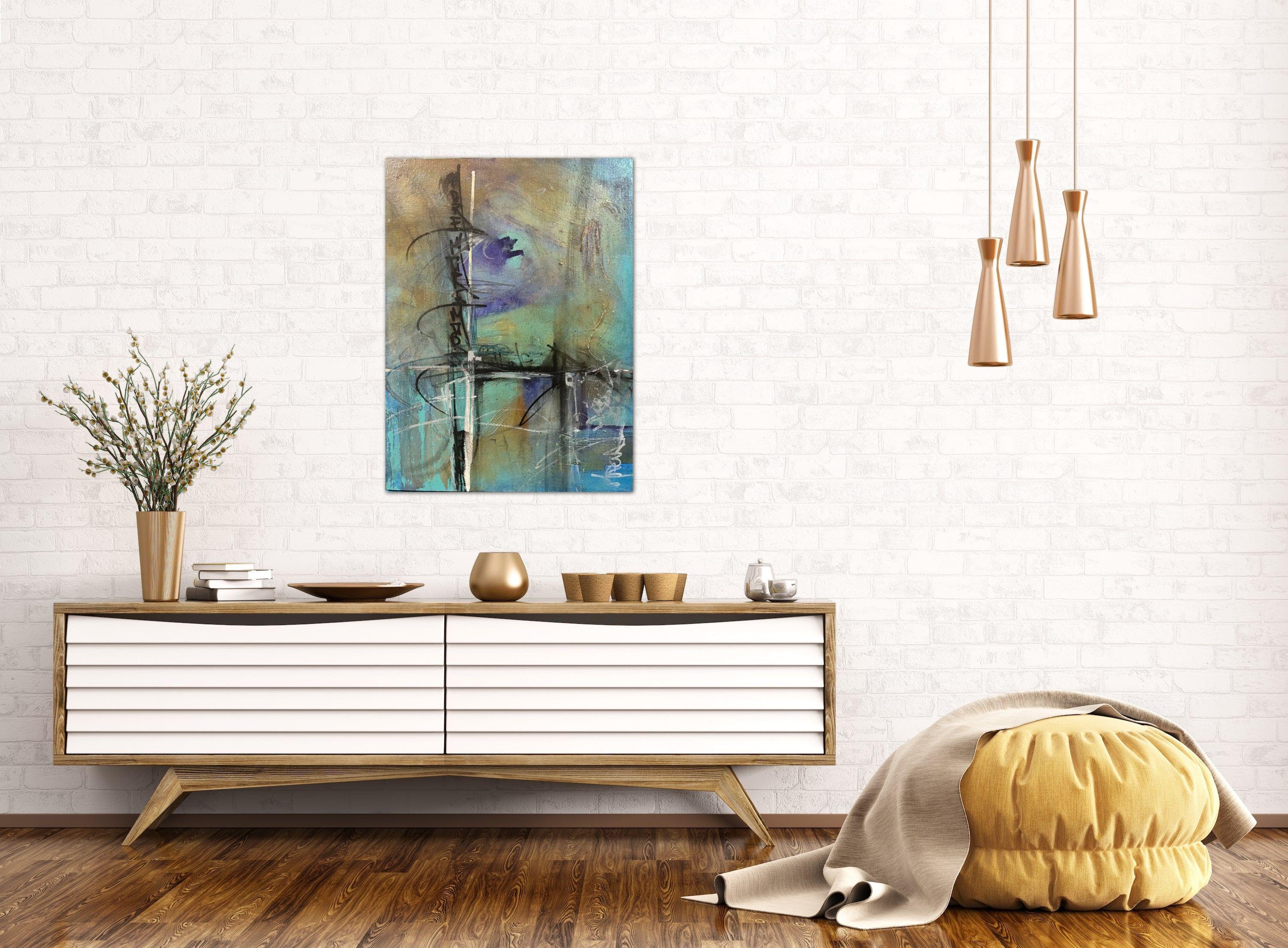 Cette peinture incorpore un style d'écriture graffiti.... les mots sont indiscernables mais prévalents.    Gallery Wrapped professional high grade Stretched Canvas â€¢ Des peintures acryliques de haute qualité et un médium sont utilisés et les côtés